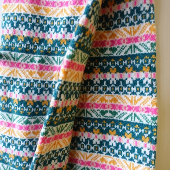 J.Crew AF063 Pink Green Fair Isle Wool-blend Nordic geometric scarf - Picture 4 of 16